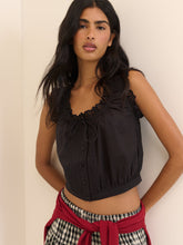 Black Broderie Lace Trim Scoop Neck Blouse