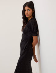 Black Polka Dot Jacquard Angela Midi Dress