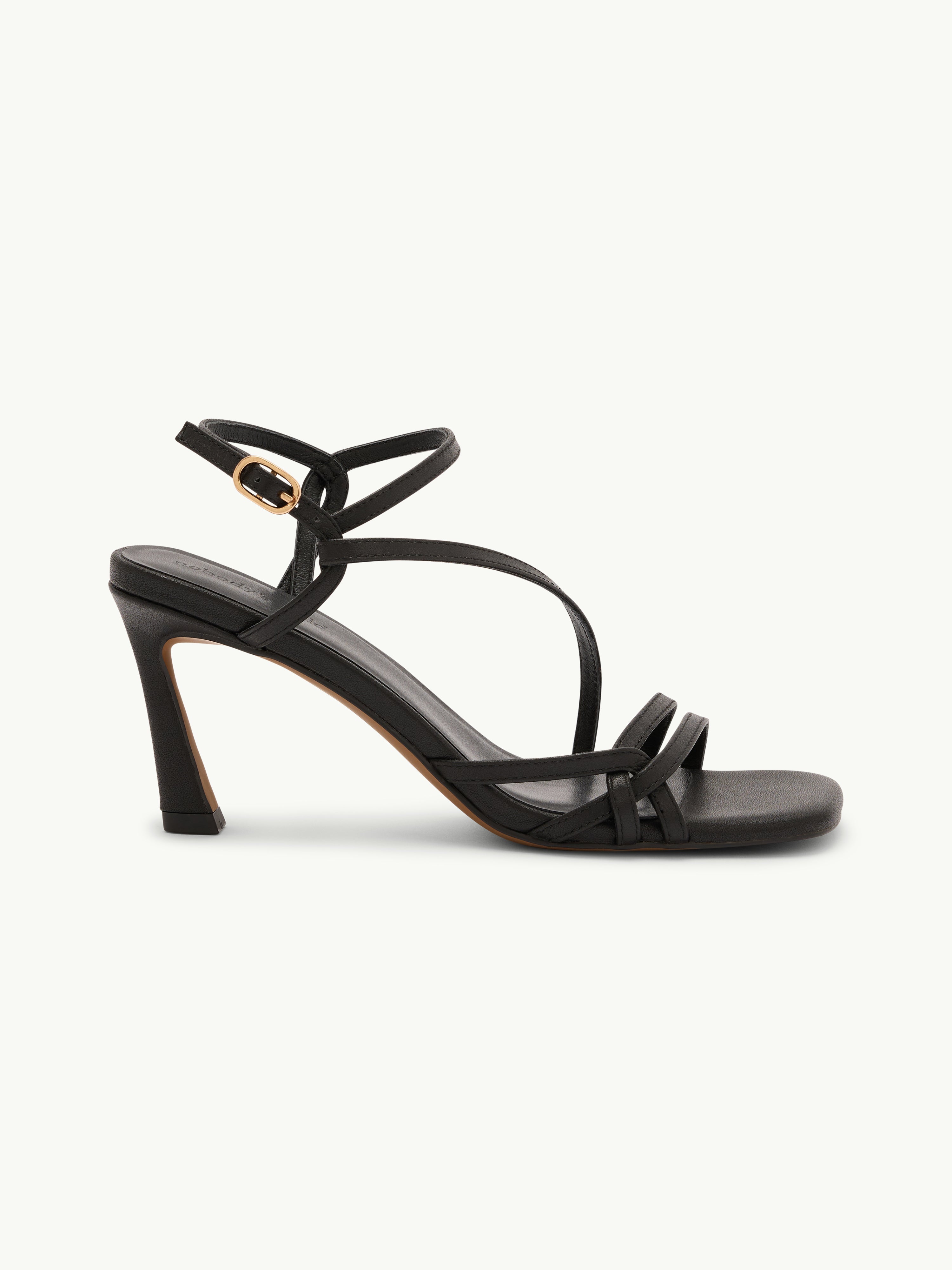 Black Leather Strappy High Heels
