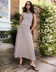 Black and Blue Check Shirred Ronda Skirt