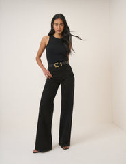 Black High Rise Stretch Wide Leg Jeans