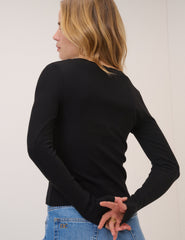 Black Lace Trim Jersey Cardigan