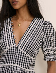 Black Gingham Puff Sleeve Saffy Midi Dress