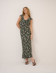 Black Floral Cleo Midi Dress