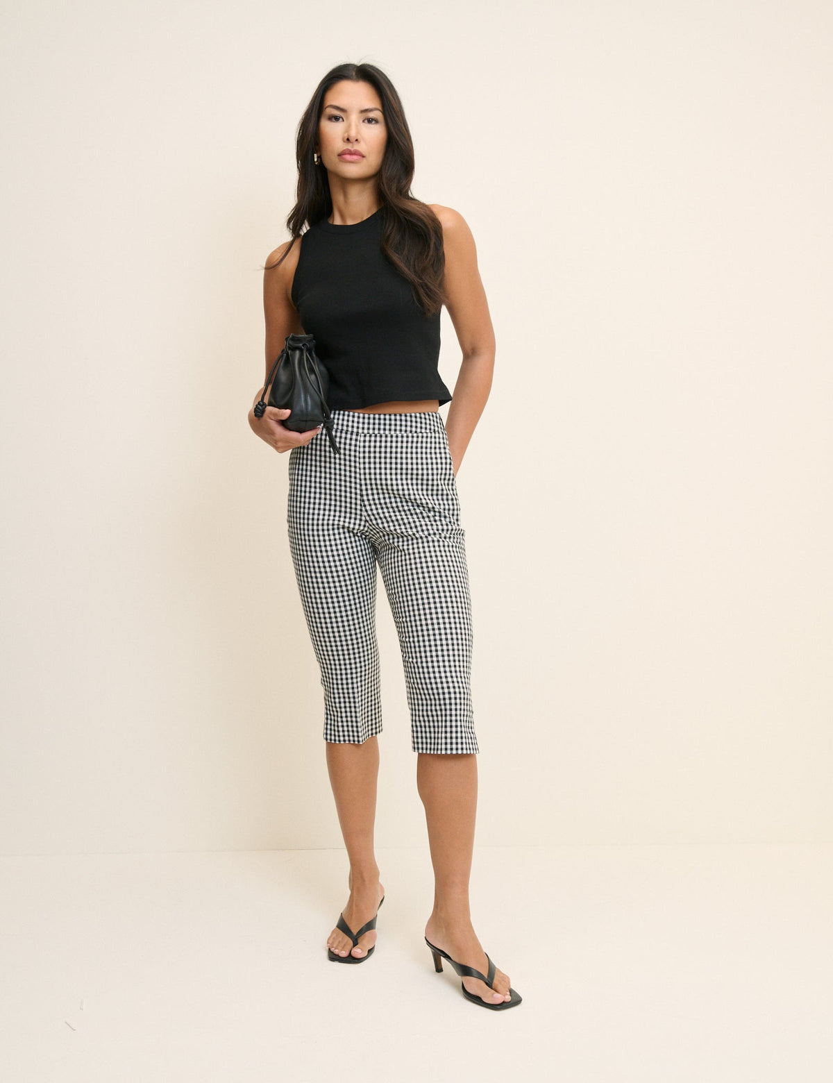 Black and White Gingham Capri Trousers