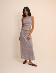 Black and Blue Check Shirred Sallie Top