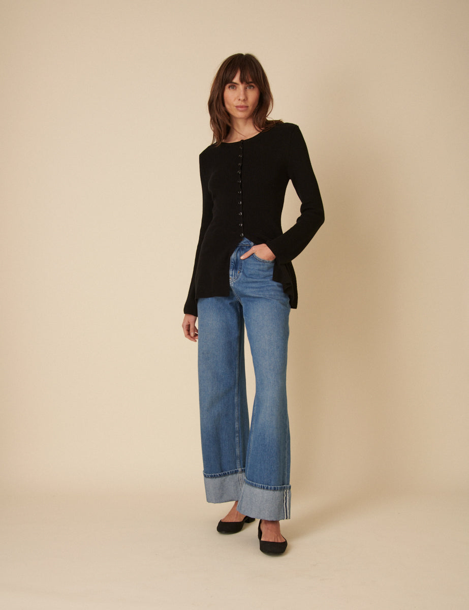 Black Ribbed Longline Cardigan