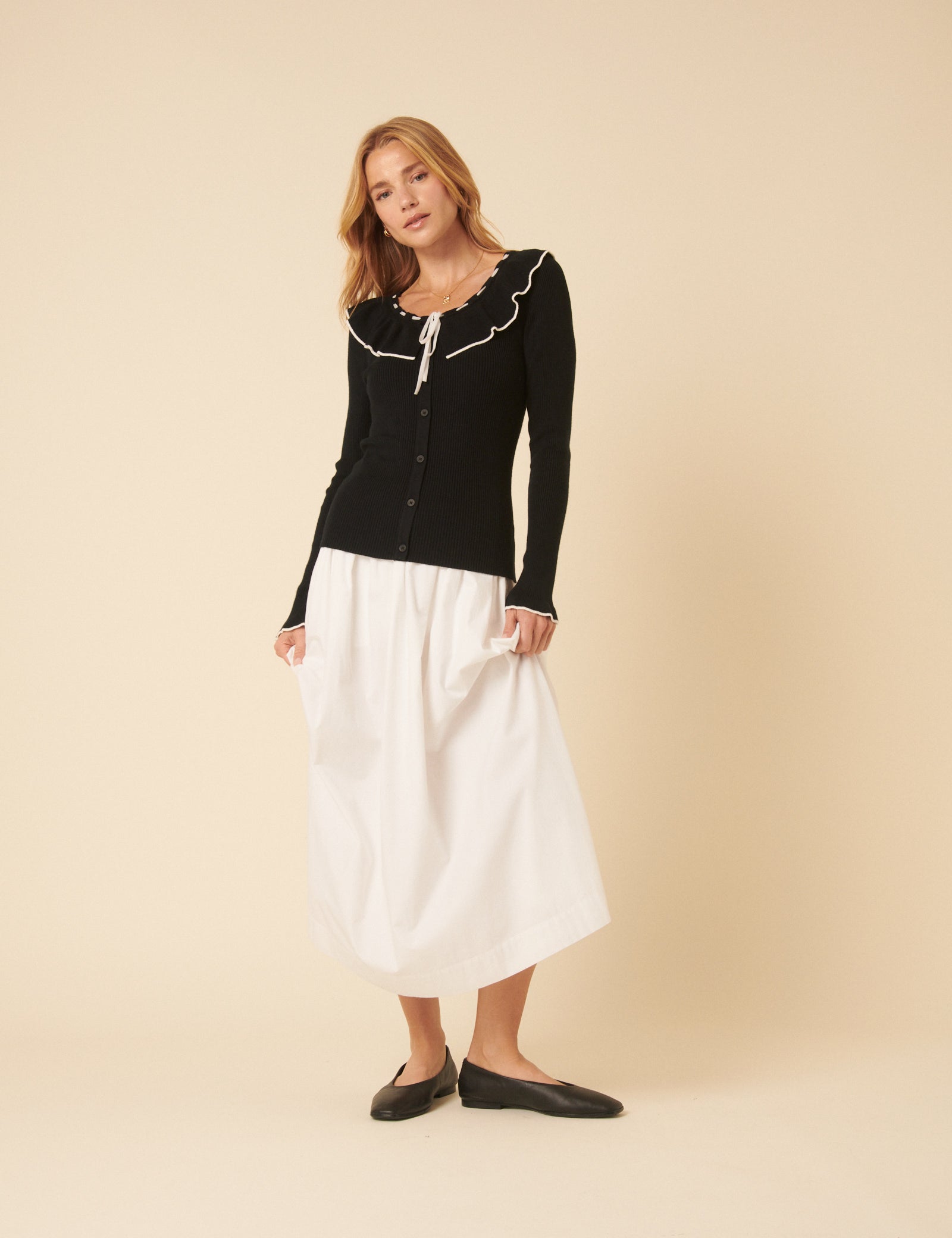 Black Ruffle Collar Ruffle Collar Knitted Top