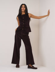 Black Cherry Cord Crew Neck Waistcoat